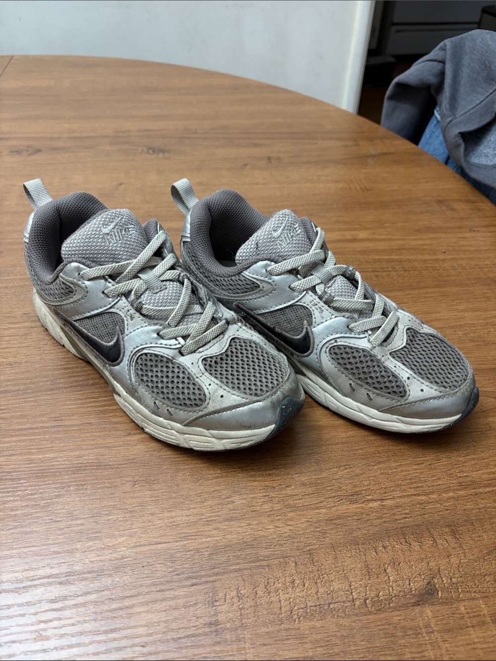 Nike Kids Gray Mesh & Synthetic Sneakers with Black Swoosh